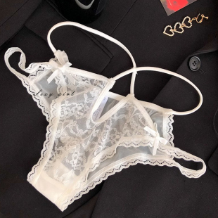 清仓-性感交叉蕾丝内裤女网纱镂空透气低腰辣妹细带纯欲三角裤