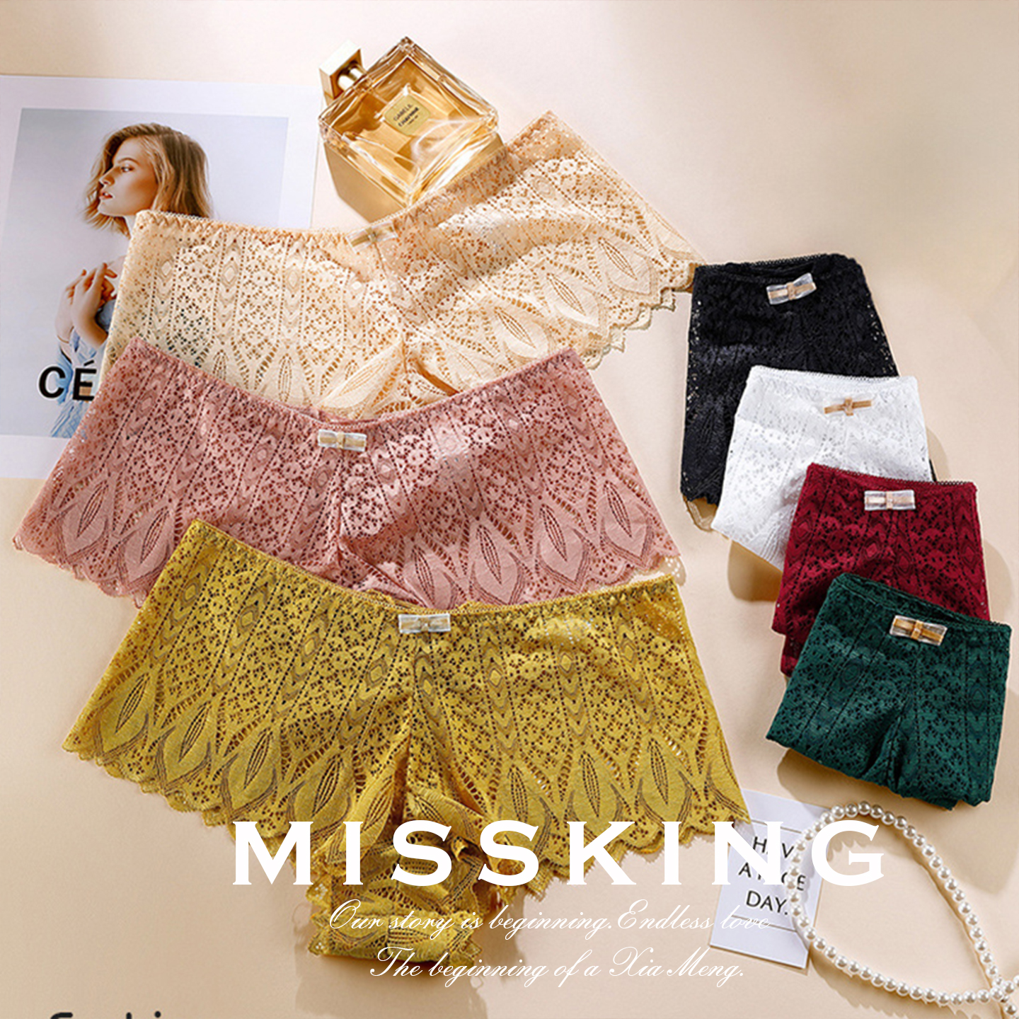 万花图集三角裤高腰大码蕾丝透气