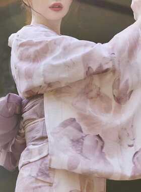 日式传统和服浴衣春夏新款yukata 套装水墨印花图案粉色淡雅系列