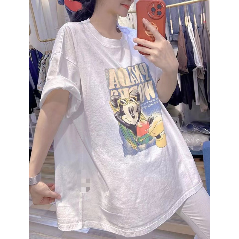 超大码2-300斤胖mm欧货卡通印花短袖T恤裙女韩版洋气中长款半袖潮