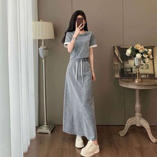 欧货休闲时尚套装裙夏季显瘦减龄短袖韩版女士运动风半身裙两件套