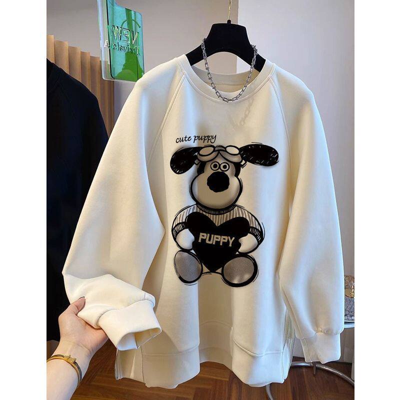 300斤大码韩版卫衣女秋季新款宽松设计感下摆开拉链叉百搭上衣女