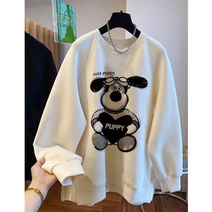 新款 卫衣女秋季 宽松设计感下摆开拉链叉百搭上衣女 韩版 300斤大码