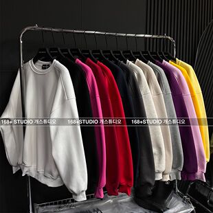 200斤大码多巴胺亮色圆领加绒卫衣女2024秋新款宽松净版纯色上衣