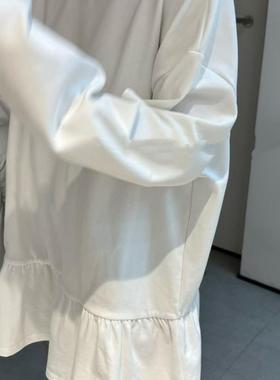 200斤大码小众设计超仙拼接荷叶边白色中长款T恤娃娃裙摆长上衣春