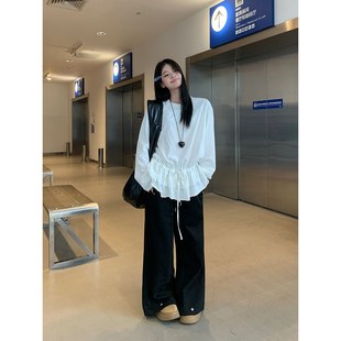 200斤大码花边打底衫女秋冬新款宽松显瘦中长款内搭长袖t恤上衣潮