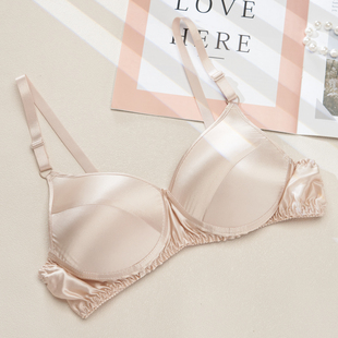 双面真丝文胸无钢圈薄款 薄模杯胸罩桑蚕丝聚拢内衣全罩杯无痕乳罩