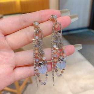E41轻奢高级感彩色流苏耳环女个性 银针耳饰批发 气质复古耳钉爆款