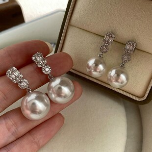 E09耳钉法式 气质感轻奢小众设计耳饰品 高级感闪钻珍珠女时尚