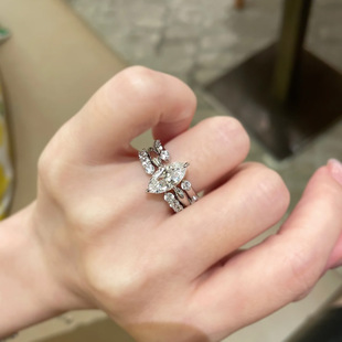 J38超闪ins极简主义三合一叠戴戒指璀璨超闪马眼锆石开口女戒