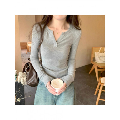 2025冬天95棉春秋季正肩V领长袖打底衫女新款内搭百搭修身T恤上衣