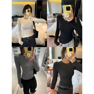 SEVEN也四色基础R0中线紧身内搭打底衫女圆领白色t恤长袖修身上衣