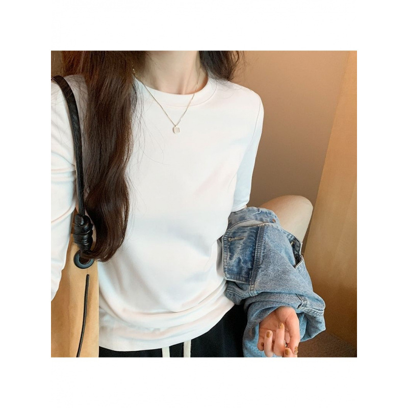 韩系正肩显瘦保暖德绒长袖T恤女秋冬简约小众日常遮肉ins打底内搭