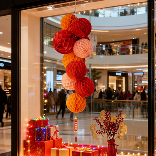 2026元旦新年挂饰蜂窝球纸扇花吊饰公司年会布置教室装饰挂件喜庆