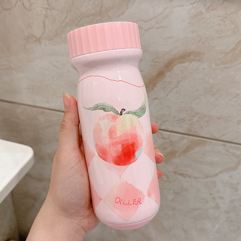 迪乐贝尔水果保温杯316不锈钢夏保冷水杯粉嫩少女心便携学生杯子