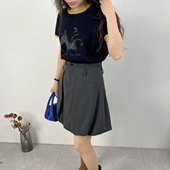 新款 夏季 显瘦百搭灰色西装 短裤 韩版 设计感小众阔腿裤 高腰A字裙裤