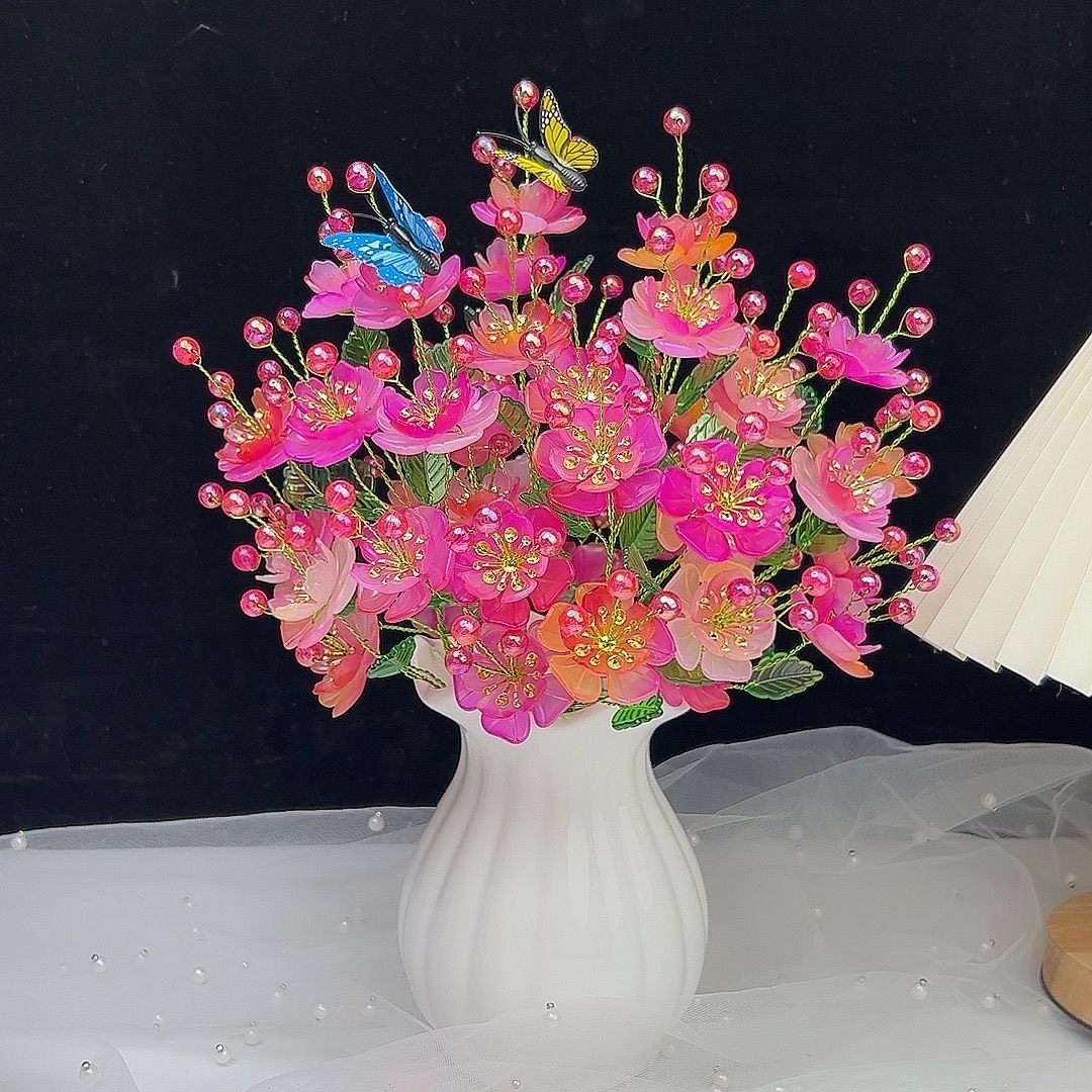 升级大花芯凤凰花材料包diy串珠制作手工花束家居装饰送彩灯蝴蝶