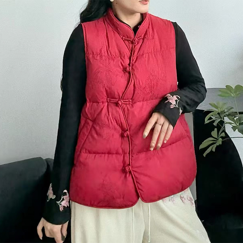 梅子家不规则前襟盘扣刺绣马甲女