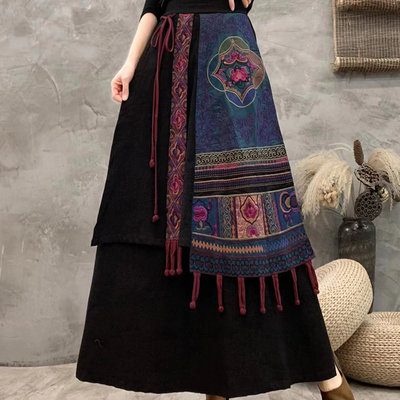 长款A字裙民族风A型刺绣半身裙