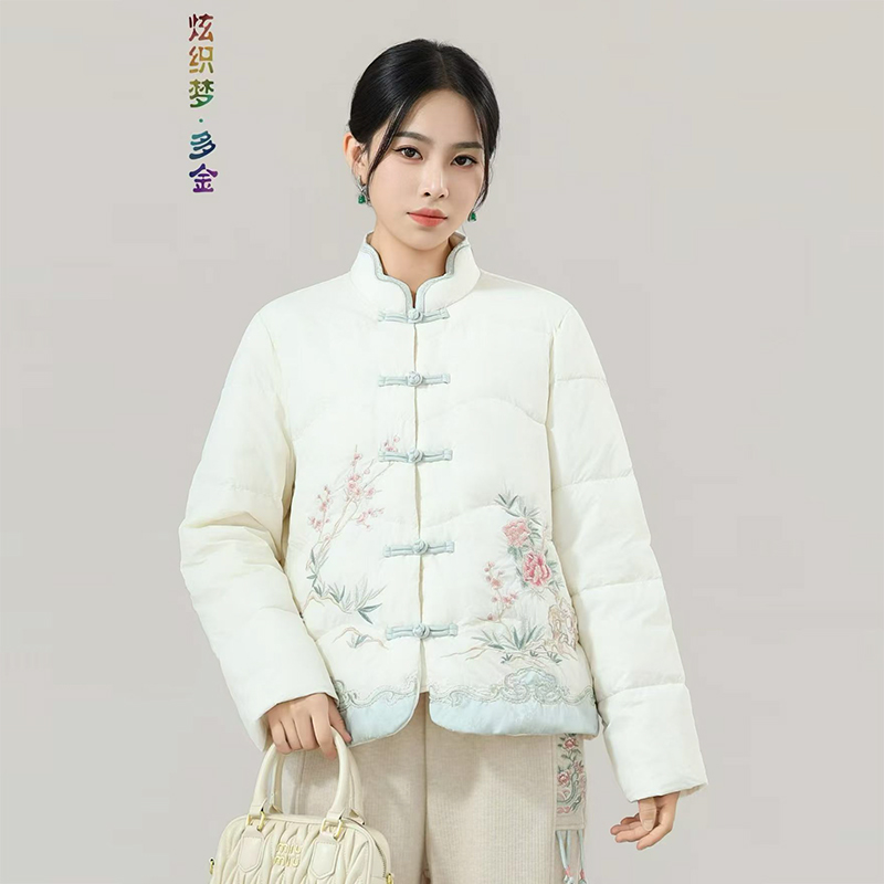 炫织梦新中式国风撞色刺绣羽绒服