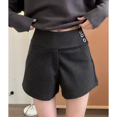 女2026新款 春秋冬季 高腰显瘦小个子休闲热裤 复古毛呢短裤 辣妹靴裤