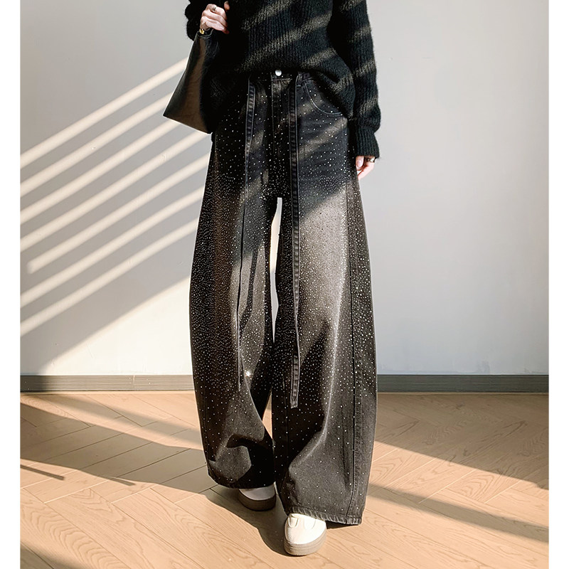 满天星烫钻美式牛仔裤女2026新款春秋冬季弯刀阔腿裤拖地直筒长裤,女装/女士精品,休闲裤,淘宝优惠券,粉丝福利购,淘宝优惠卷