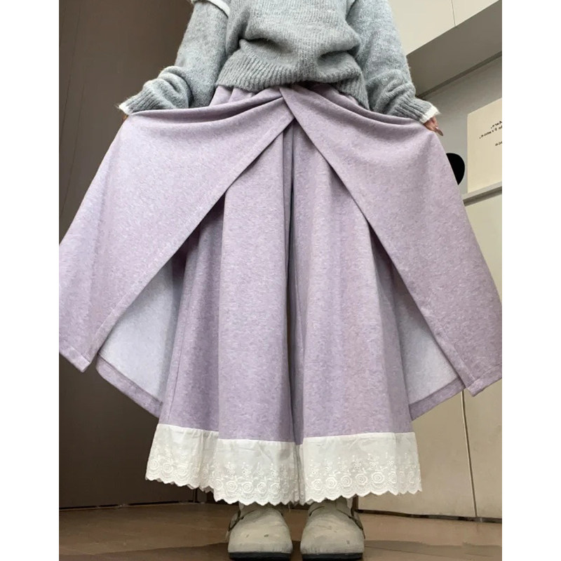 紫色蕾丝花边裤裙女春秋季2025新款高腰宽松显瘦休闲小个子阔腿裤,女装/女士精品,休闲裤,淘宝优惠券,粉丝福利购,淘宝优惠卷