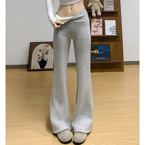 加厚微喇裤女羊羔绒运动喇叭裤