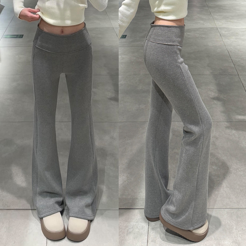 藏青色微喇裤女百搭修身直筒裤子