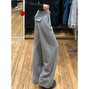加绒西装阔腿裤女秋冬季2025新款高腰卫裤休闲直筒宽松加厚运动裤