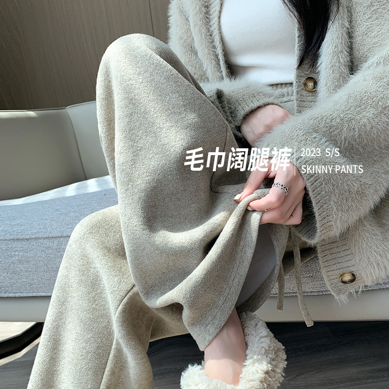 高腰百搭年代经典长裤显瘦毛巾裤