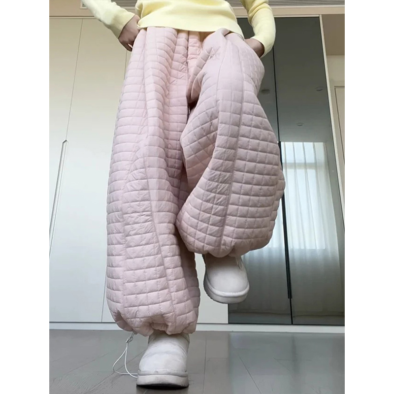 粉色夹棉裤女冬季2025新款