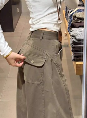 美式军绿色工装裤女春秋季2026新款高腰显瘦小个子宽松弯刀阔腿裤