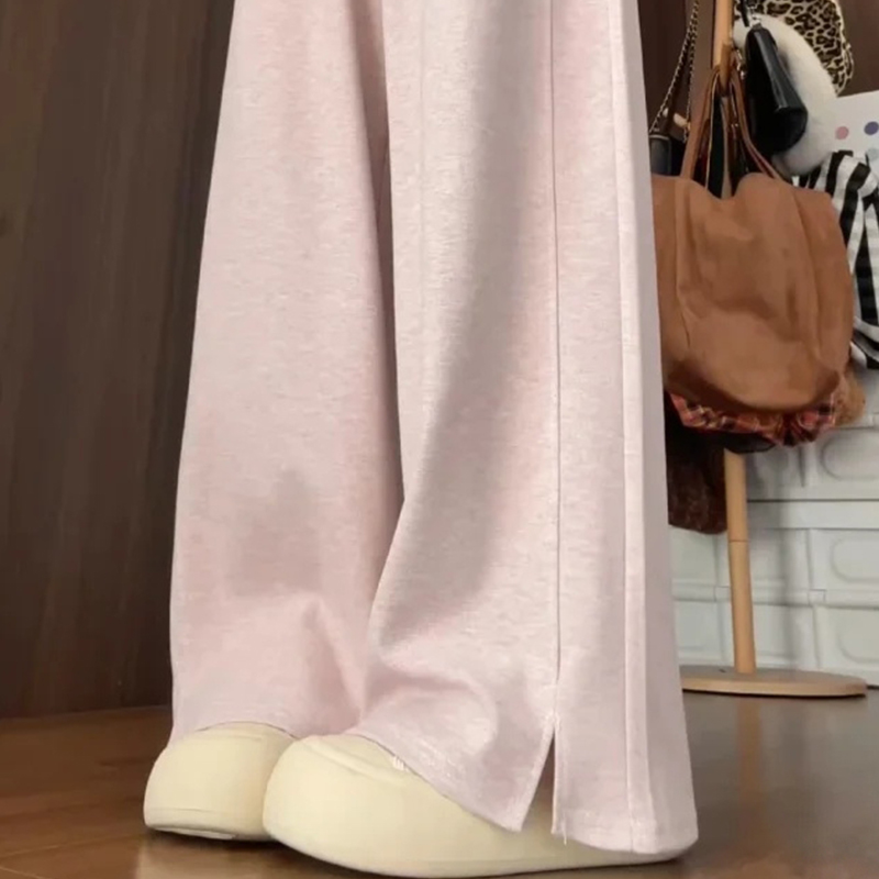 显瘦垂感开叉直筒裤休闲糯米裤子