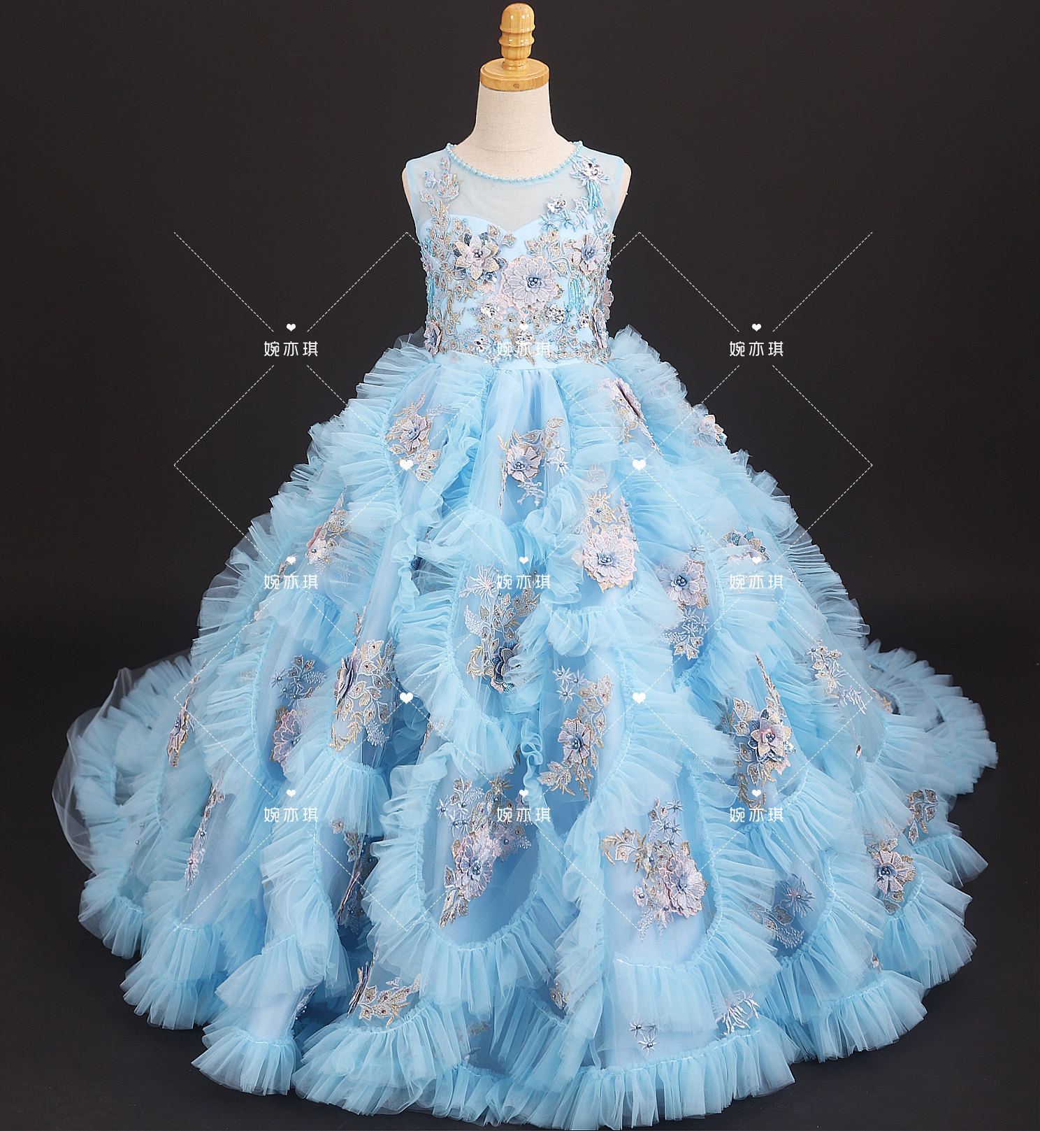 定制豪华模特走秀女童婚纱长裙 钢琴演出公主裙 女童生日宴会礼服