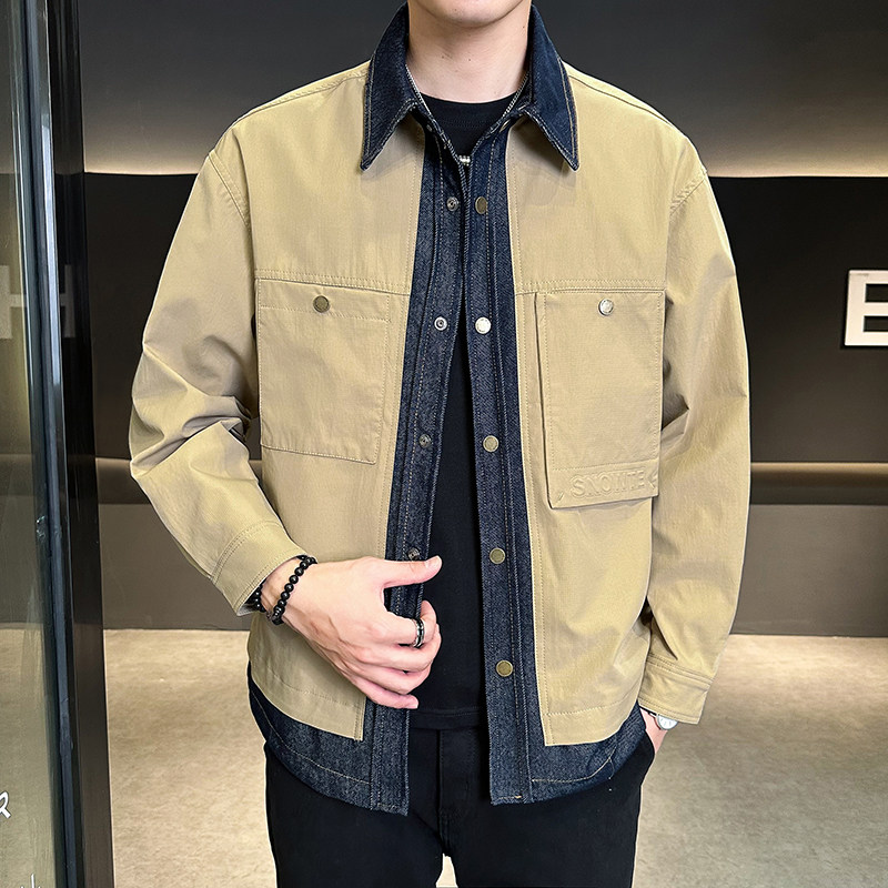 加棉加厚牛仔拼接外套男装二棉夹克JK2299-P130,男装工装外套,电商D236（原A051）
