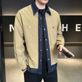 牛仔拼接假两件翻领夹克男潮牌设计感百搭外套JK2290-P110，男装夹克，电商D236（原A051）