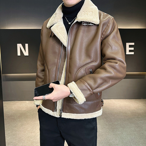 皮毛一体外套男冬季加绒加厚男士机车皮夹克9233-P210,男装夹克,电商D236（原A051）