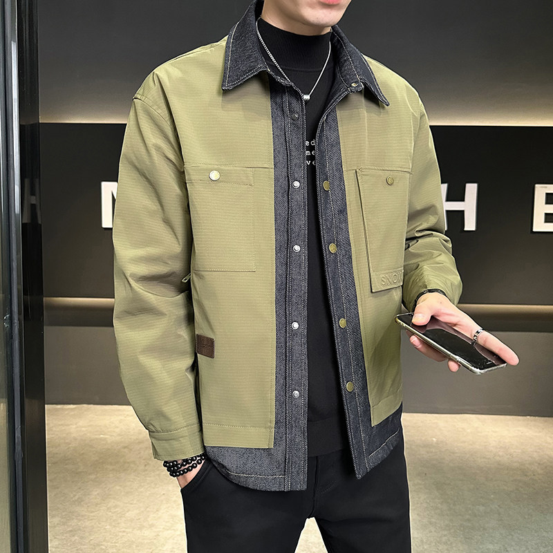 加棉加厚牛仔拼接外套男装二棉夹克JK2299-P130,男装工装外套,电商D236（原A051）
