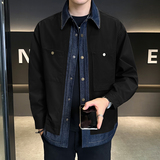 牛仔拼接假两件翻领夹克男潮牌设计感百搭外套JK2290-P110，男装夹克，电商D236（原A051）