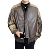 撞色拼接宽松PU皮衣立领夹克外套男3303-P135，男装夹克，电商D236（原A051）