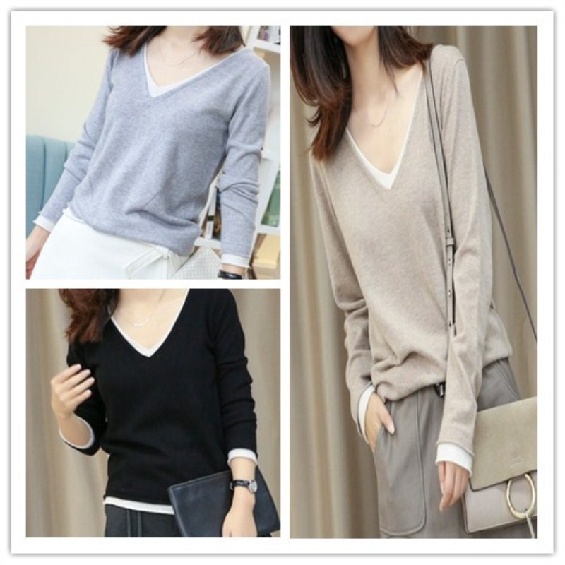 休闲时尚针织毛衣V领慵懒风羊绒