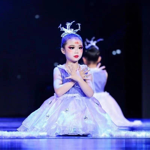 儿童小星星演出服紫色蓬蓬裙女童纱裙幼儿公主裙舞蹈服雪花表演服