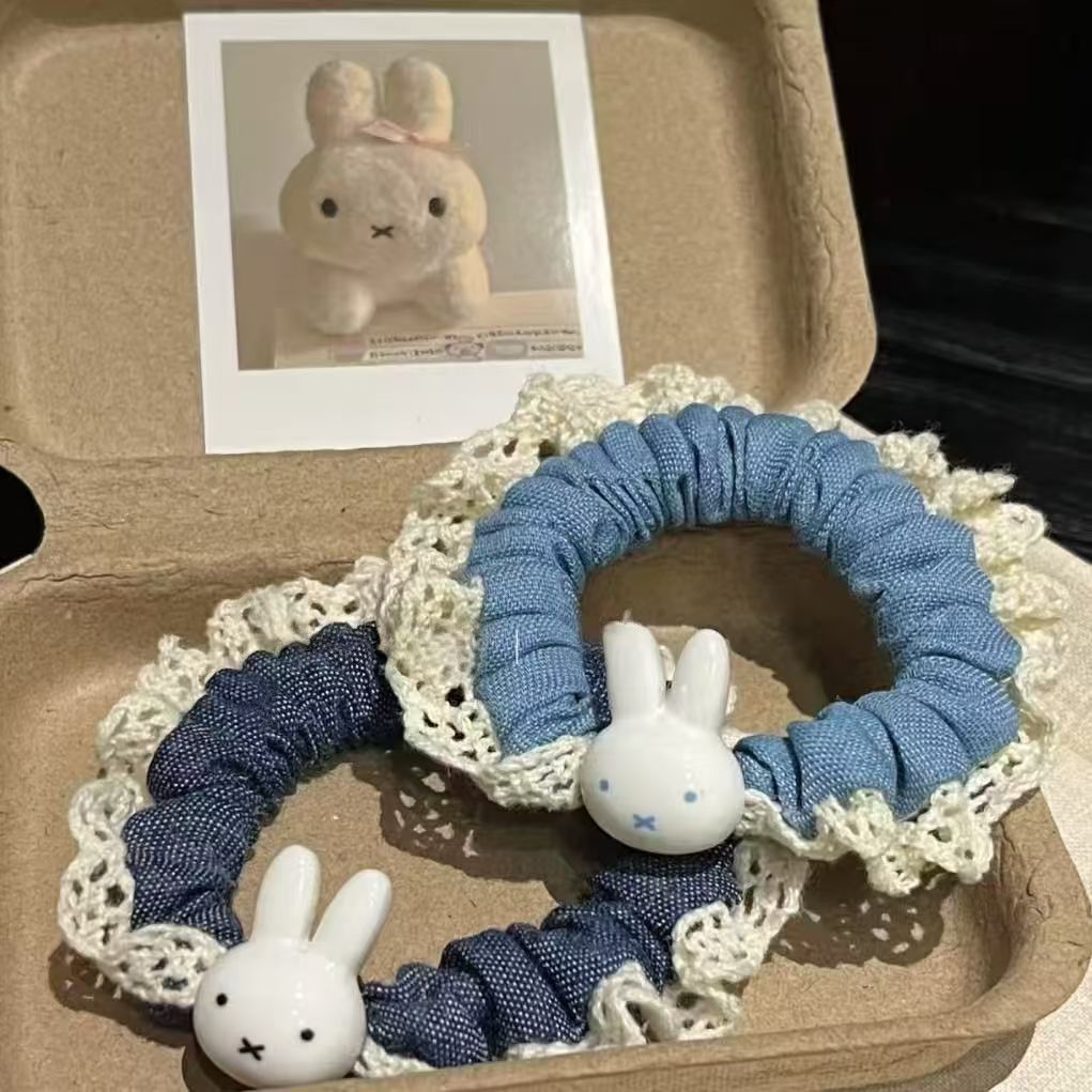 可爱小兔牛仔花边发圈软萌女孩款
