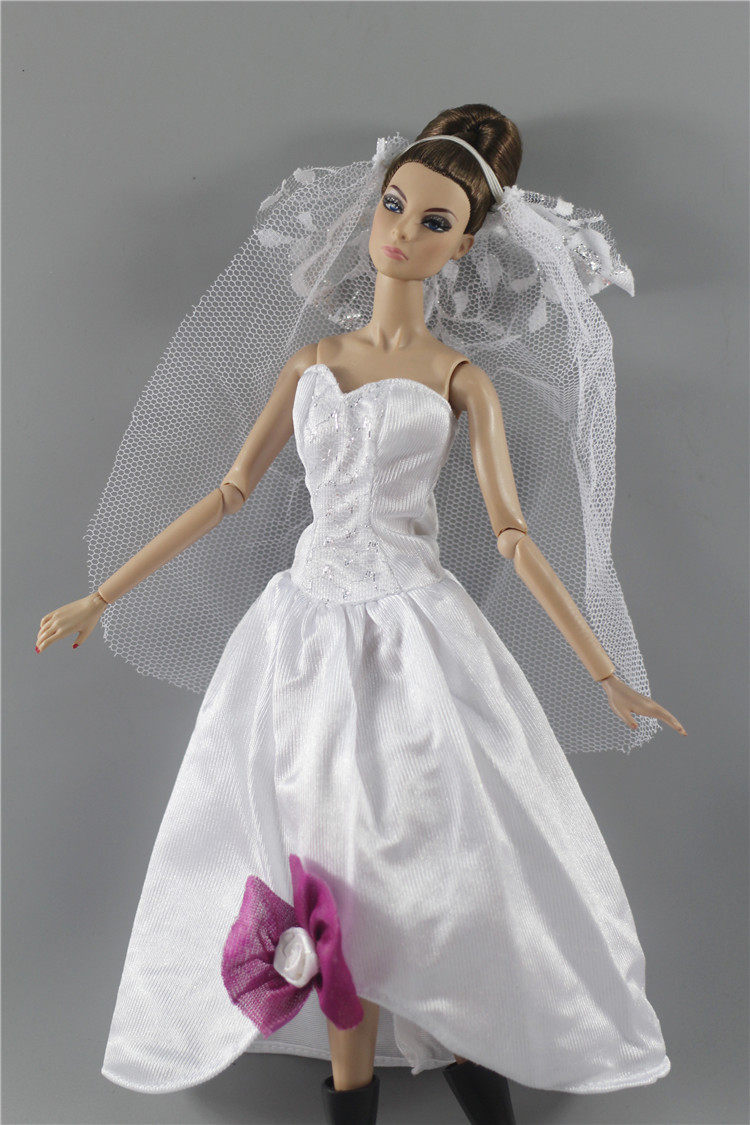 11寸30厘米心怡桃子fr换装娃娃衣服装 小花朵公主裙婚纱礼裙 头纱