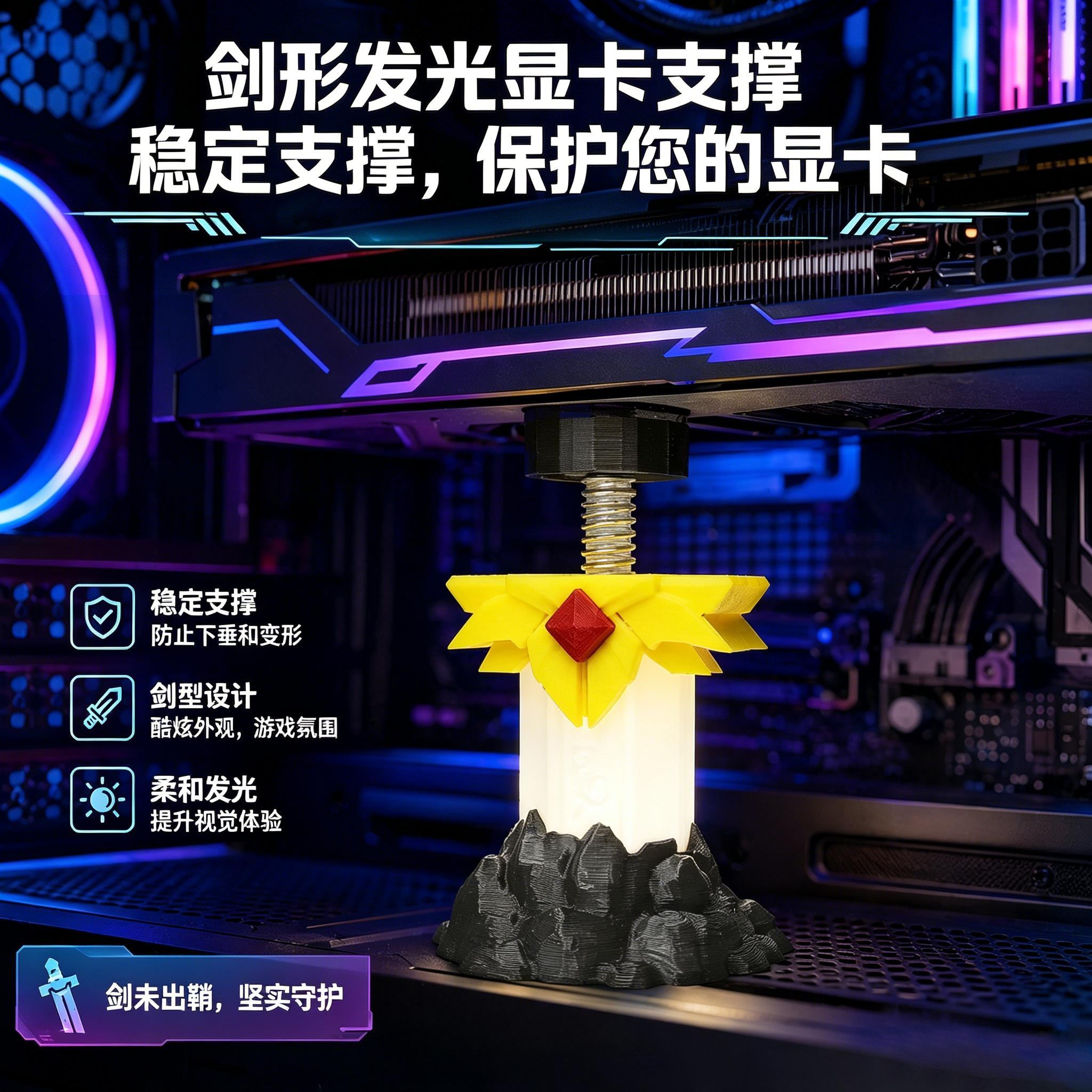 创意发光宝剑显卡手办支架图片