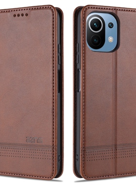 小米11青春版手机壳mi11lite全包翻盖式xiaomi11春青版型号M2101K9AG防摔ml11青春硅胶简约黑色保护皮套男女