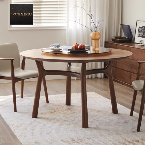 家用黑胡桃木餐桌圆形北美