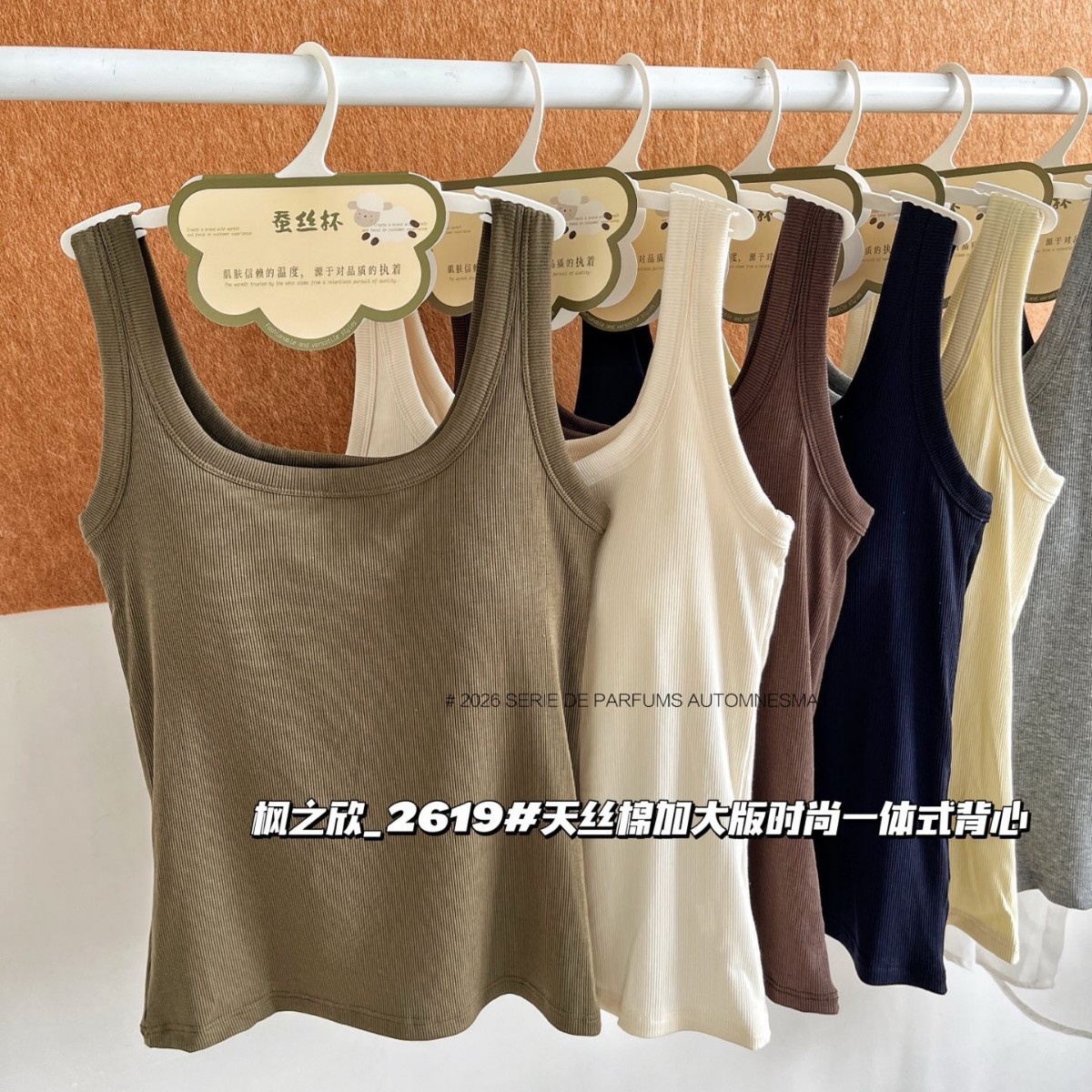 2026黛美芮森色系2619天丝棉加大版可外穿一体式固定杯带胸垫背心