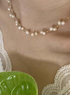 项链高级感满天星天然珍珠纯银锁骨链女小众轻奢设计满天星颈链